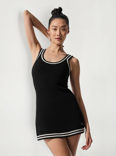 Alo Yoga Vestido Deportivo Tennis Club Sweaters 100% Algodón Negro Ribetes Canalé L - 12
