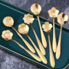 Set X8 Cucharitas Doradas Florales En Acero Inoxidable Gold