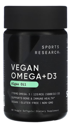 Vegan Omega 3 + Vitamin D3 60 Cap Sports Research Sin Sabor