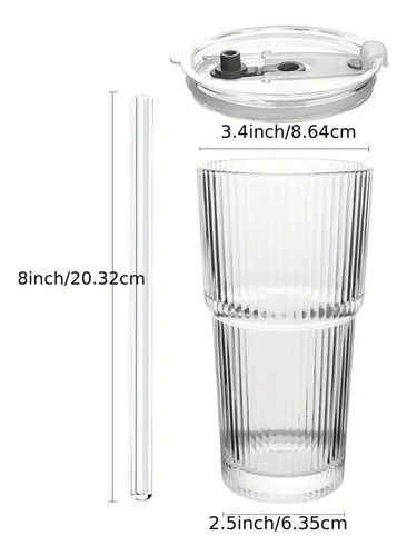 Pack De 2 Vaso De Vidrio Vintage De 20oz Con Tapa Y Sorbete Transparente
