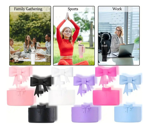 6pcs Accesorios Para Stanley Adorno Con Pajita Con Lazo Cup Rosado Claro