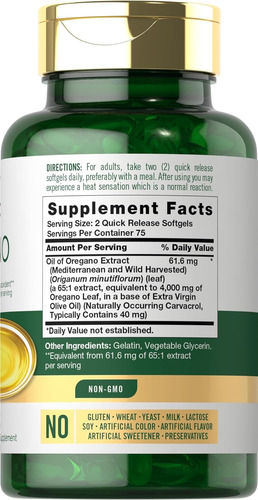 Carlyle Suplemento Aceite De Orégano 4000 Mg- Potencia Máx Sin Sabor