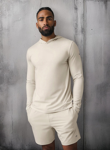 Alo Yoga Remera De Manga Larga Con Capucha Para Hombre Conqu Bone Conquer Reform Long S Lisa