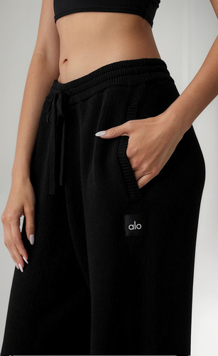 Alo Yoga Pantalon Recto Oversized - Original Negro Scholar Straight L - 12