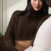 Alo Yoga Buzo Cable Knit Suéter Tejido De Corte Cropped S - 4 Marrón Oscuro Cropped Winter