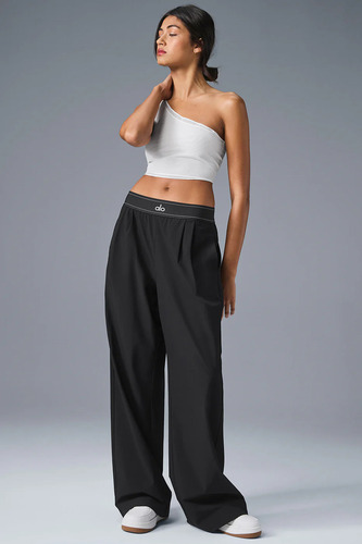 Alo Yoga Pantalon Suit Up Regular Tiro Medio Fit Holgado Negro Liso M - 8