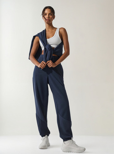 Alo Yoga Make Waves Pantalón Jogger Deportivos Unisex Azul Marino Tejido French Terry L - 12