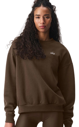 Alo Yoga Remera Ccolade Crew Neck Pullover Suéter De French Marrón Oscuro French Terry Con Textura Lisa Por Fuera Y Afelpada Por Dentro M - 34