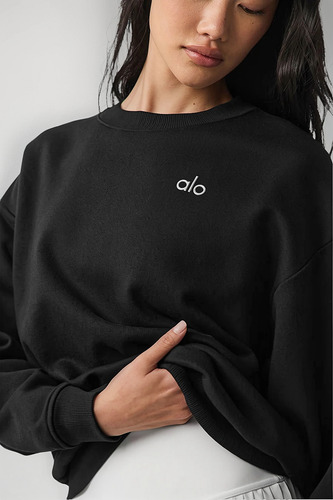 Alo Yoga Remera Ccolade Crew Neck Pullover Suéter De French Negro French Terry Con Textura Lisa Por Fuera Y Afelpada Por Dentro L - 36