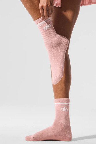 Alo Yoga Medias Unisex Halfcrew Throwback Color Smoky Quartz Rosa Claro Logo M