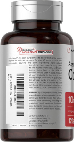 Horbäach Coq-10 100 Mg 120 Cápsulas Suplemento Sin Sabor