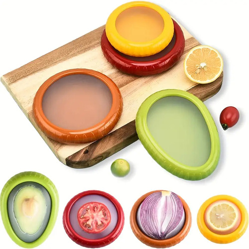 Set X4 Tapa Reutilizable Hermética De Silicona Para Verduras Multicolor Lisa