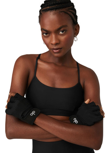 Alo Yoga Guantes Gym Gimnasio Negros - Power Moves Workout Negro Ergonómico Sin Dedos Para Máxima Libertad M