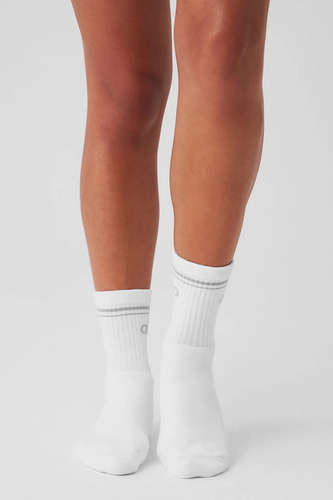 Alo Yoga Medias Unisex Half-crew Throwback Sock Color Beige Blanco Con Gris Throwback L