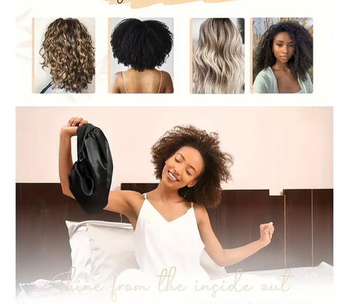 Kit Gorro Saten + Banda Rizadora + Scrunchies Rulos Curly Negro Satén