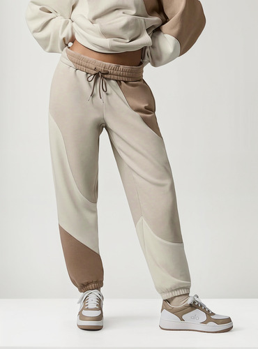 Alo Yoga Make Waves Pantalón Jogger Deportivos Unisex Blanco Y Marron Tejido French Terry L - 12