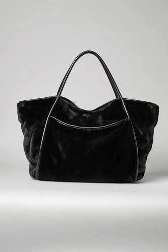 Alo Yoga - Bolsa Tote Winterfun Suave Tejido Tipo Gamuza Negro Faux Fur Metálico Brillante Negro
