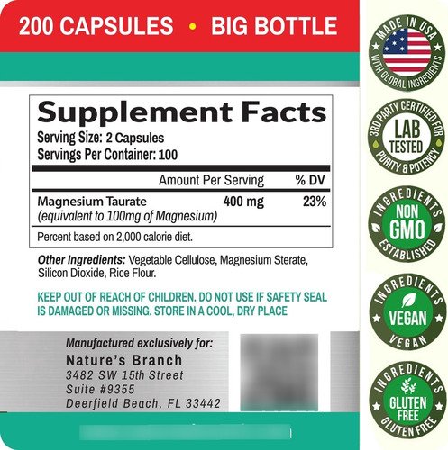 Nature Branch Suplemento Magnesio Taurate Sin Sabor