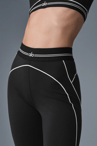 Alo Yoga Calza Airbrush Talle Alto | Modelo Heart Throb Negro Tecnología Airbrush Fabric De Alo 16 - 18