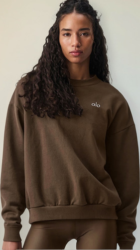 Alo Yoga Remera Ccolade Crew Neck Pullover Suéter De French Marrón Oscuro French Terry Con Textura Lisa Por Fuera Y Afelpada Por Dentro S - 32