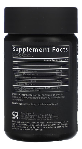 Sports Research Omega-3 - 90 Unidades Sin Sabor