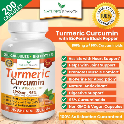 Natures Branch Suplemento Turmeric Curcumin Extracto Pimient Sin Sabor
