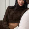 Alo Yoga Buzo Cable Knit Suéter Tejido De Corte Cropped Xs - 2 Marrón Oscuro Cropped Winter