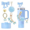 6pcs Accesorios Para Stanley Adorno Con Pajita Con Lazo Cup Celeste