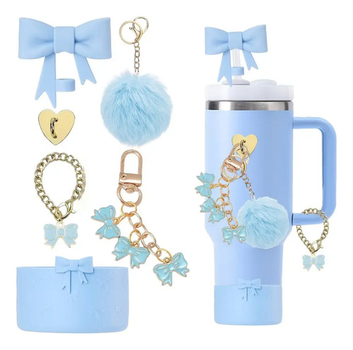 6pcs Accesorios Para Stanley Adorno Con Pajita Con Lazo Cup Celeste