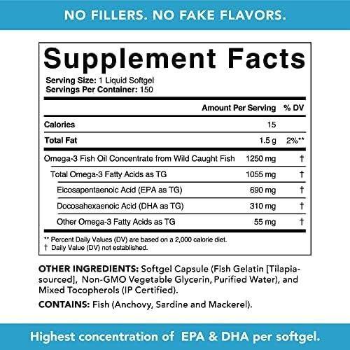 Sports Research Omega 3 1250 Mg, 1000 Epa Dha, 150 Cápsulas