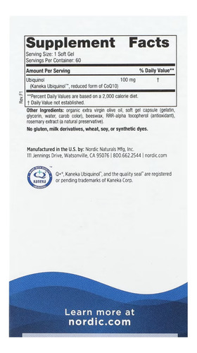 Suplemento Detario Nordic Naturals Ubiquinol 100mg Coq10 En Pote Con 60 Capsulas Blandas Sin Sabor