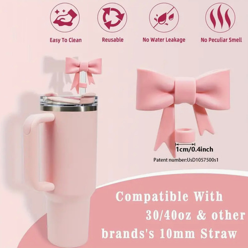 6pcs Accesorios Para Stanley Adorno Con Pajita Con Lazo Cup Rosado Claro
