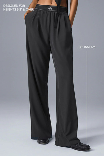 Alo Yoga Pantalón Ancho Suit Up Trouser (long) Negro Tela Liviana Y Ligeramente Satinada Con Efecto Swishy Xs - 2