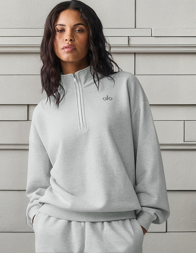Alo Yoga Buzo Unisex Accolade 1/4 Zip Pullover Estilo Overs Xs - 2 Gris Claro Accolade 1/4 Zip