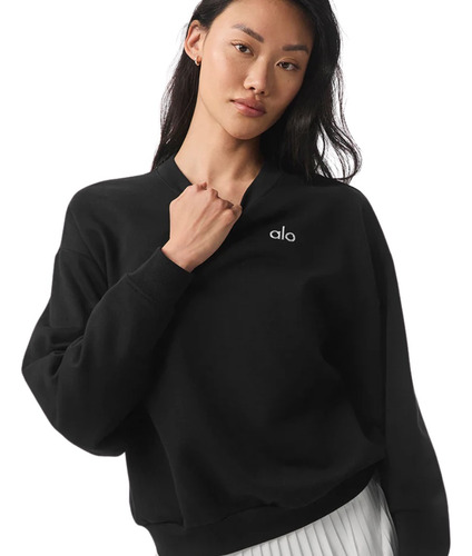 Alo Yoga Remera Ccolade Crew Neck Pullover Suéter De French Negro French Terry Con Textura Lisa Por Fuera Y Afelpada Por Dentro M - 34