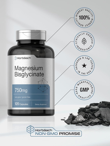 Horbäach Bisglicinato De Magnesio 750 Mg Alta Absorción Sin Sabor