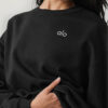 Alo Yoga Remera Ccolade Crew Neck Pullover Suéter De French Negro French Terry Con Textura Lisa Por Fuera Y Afelpada Por Dentro S - 32