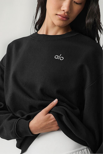 Alo Yoga Remera Ccolade Crew Neck Pullover Suéter De French Negro French Terry Con Textura Lisa Por Fuera Y Afelpada Por Dentro S - 32