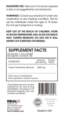 Primal Fx I Kidney I 180 Capsules I Dr Ludwig Johnson