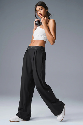 Alo Yoga Pantalon Suit Up Regular Tiro Medio Fit Holgado Negro Liso M - 8
