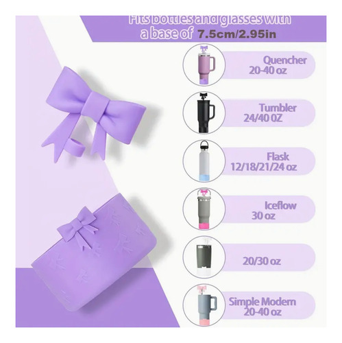 6pcs Accesorios Para Stanley Adorno Con Pajita Con Lazo Cup Violeta