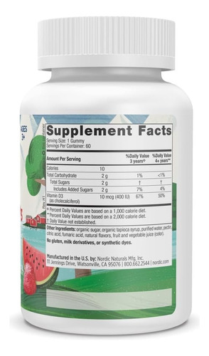 Nordic Naturals Gomitas De Vitamina D3 Kids 400 Ui 60g Sandía