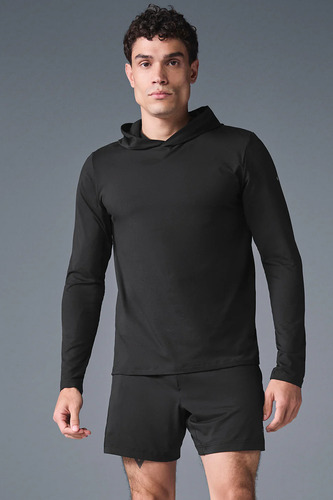 Alo Yoga Remera De Manga Larga Con Capucha Para Hombre Conqu Negro Conquer Reform Xl Lisa