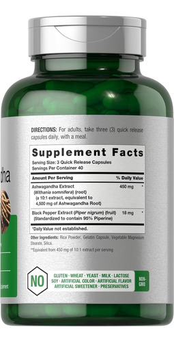 Horbäach Ashwagandha Max Strength 450 Mg Suplemento Herbal Sin Sabor