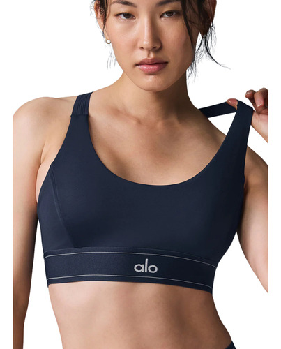 Alo Yoga Top Deportivo Airlift Suit Up Soporte Medio Azul Oscuro Airlift Suit L