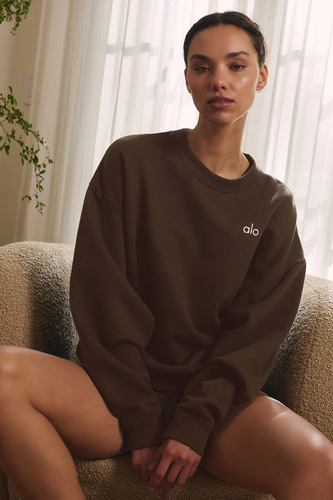Alo Yoga Buzo Accolade Oversize Unisex Original Algodón S - 4 Marrón Oscuro Accolade Crew Neck