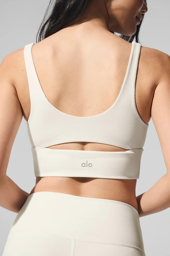 Alo Yoga Top Deportivo Slit Bra Textura Acanalada Beige Slit Bra M