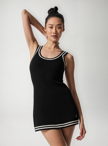 Alo Yoga Vestido Deportivo Tennis Club Sweaters 100% Algodón Negro Ribetes Canalé Xl - 16