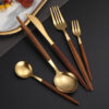 Set De Cubiertos 20 Piezas Acero Inoxidable Y Madera Gold
