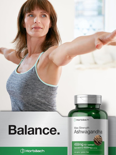 Horbäach Ashwagandha Max Strength 450 Mg Suplemento Herbal Sin Sabor